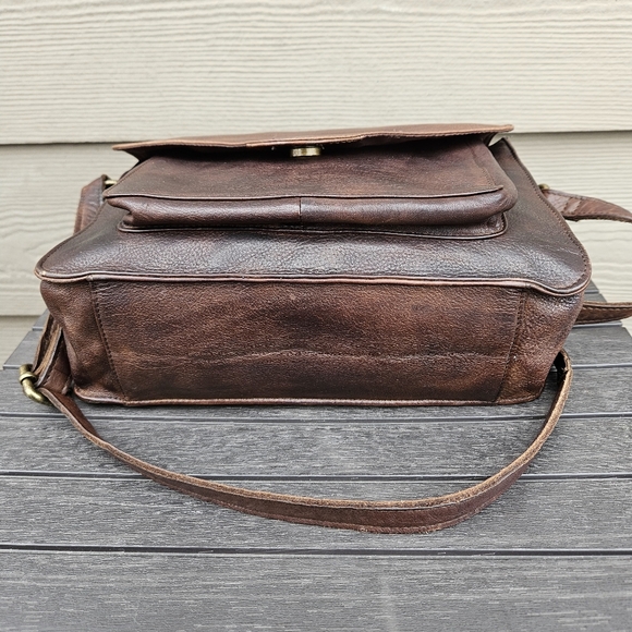 Vintage Brown Leather Crossbody Purse Flap Over Messenger Bag Made in India - Picture 7 of 16